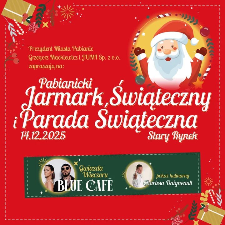 Obraz do artykułu: Pabianicki Jarmark Świąteczny 2025 rozbłyśnie na Starym Rynku. Parada, pokazy, Blue Café i kulinarne show
