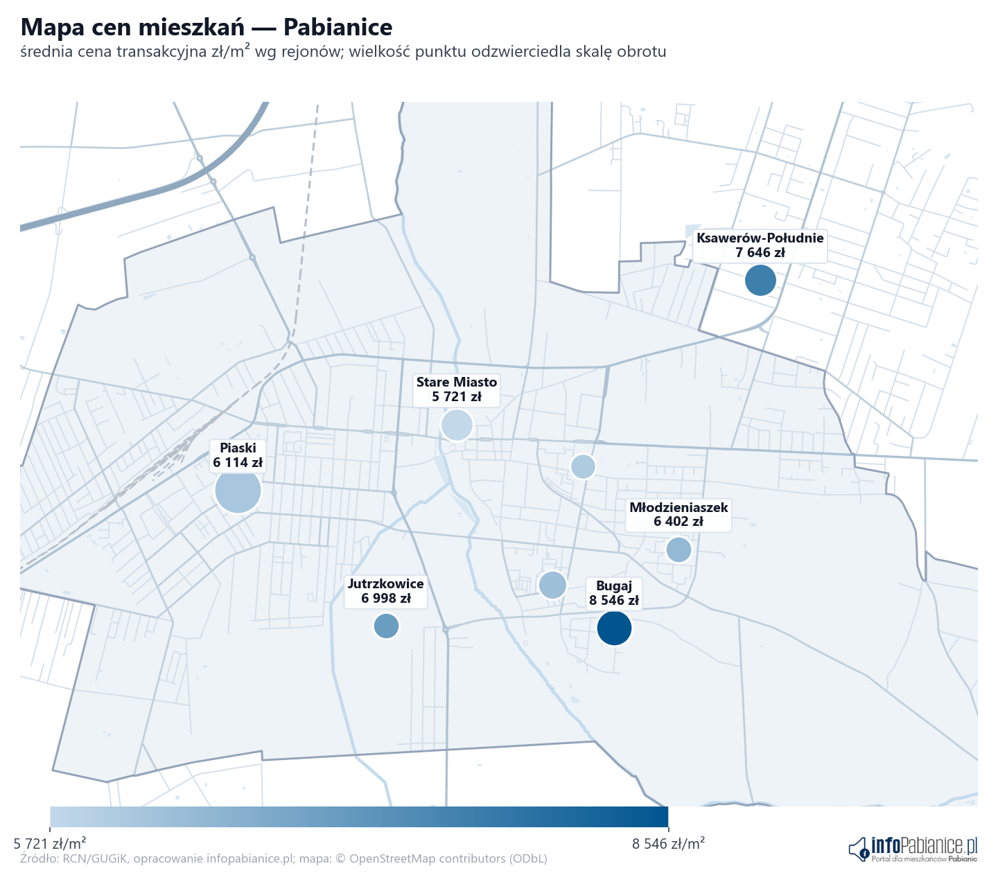 Mapa cen mieszkań - Pabianice