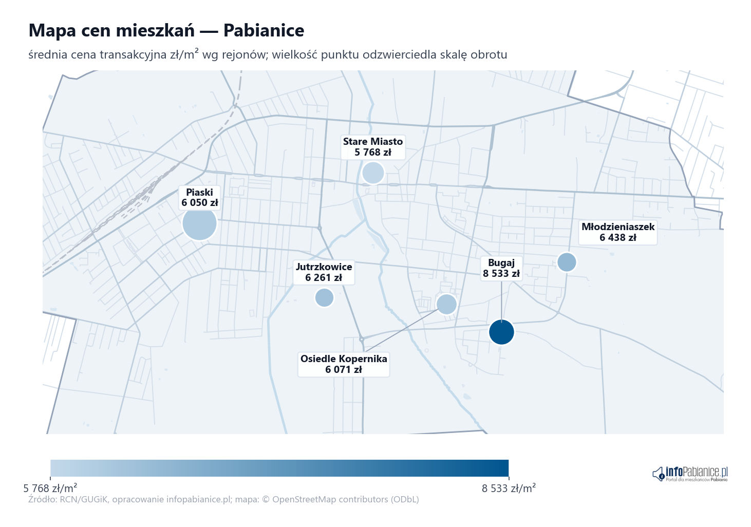 Mapa cen mieszkań - Pabianice