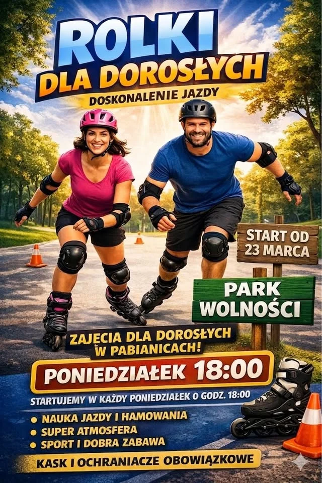 Grafika promocyjna wydarzenia Doskonalenie jazdy na rolkach dla dorosłych w Pabianicach