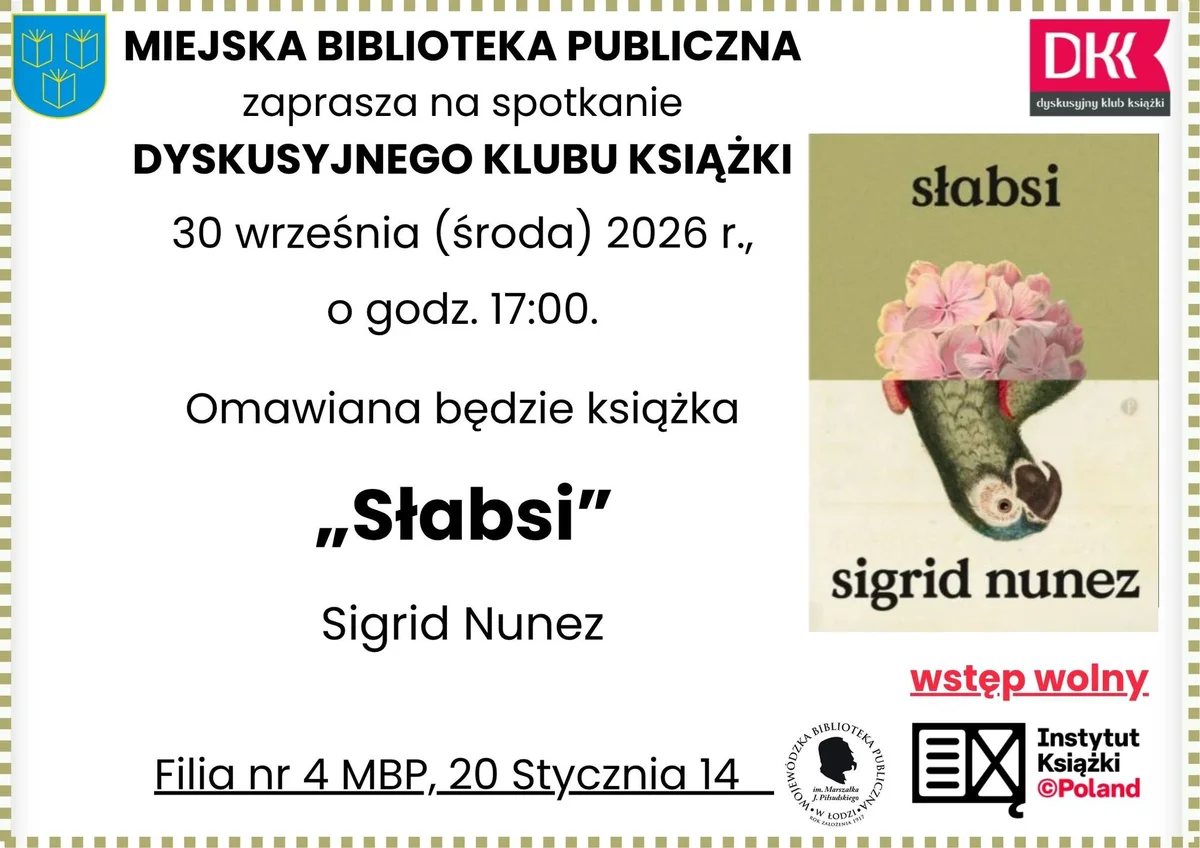 Grafika promocyjna wydarzenia Dyskusyjny Klub Książki w Pabianicach