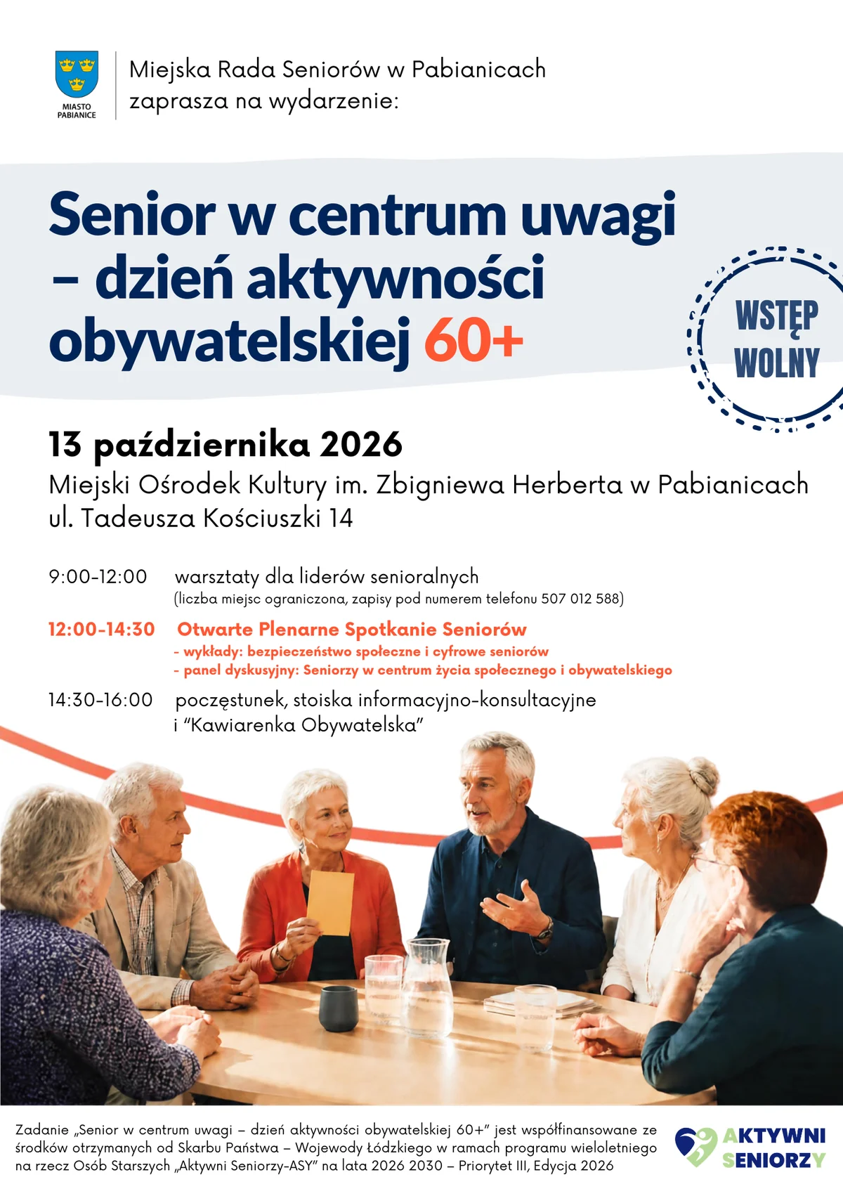 Grafika promocyjna wydarzenia Senior w centrum uwagi – dzień aktywności obywatelskiej 60+