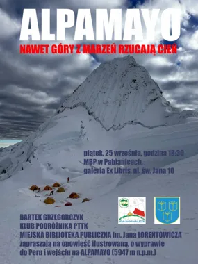 Grafika promocyjna wydarzenia Alpamayo – wyprawa na szczyt Peru