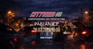Grafika promocyjna wydarzenia CITYRAID Pabianice: samochodowa gra orientacyjna, 28 marca 2026