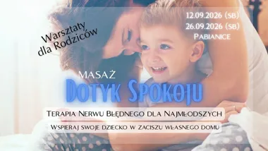Grafika promocyjna wydarzenia Dotyk Spokoju warsztaty dla rodziców