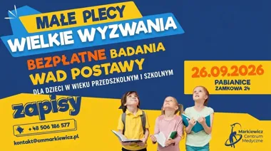 Grafika promocyjna wydarzenia Małe plecy – duże wyzwania: badania postawy