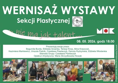 Grafika promocyjna wydarzenia Nie ma jak talent – wernisaż wystawy Sekcji Plastycznej UTW Pabianice