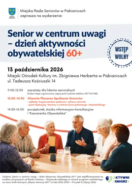 Grafika promocyjna wydarzenia Senior w centrum uwagi – dzień aktywności obywatelskiej 60+