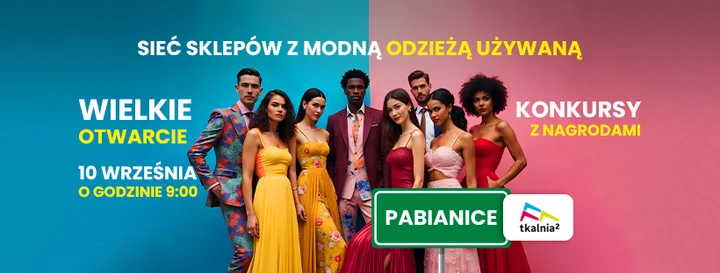 Obrazek przedstawia grafikę promocyjną wydarzenia Otwarcie sklepu Moda For Less w Tkalni II w Pabianicach